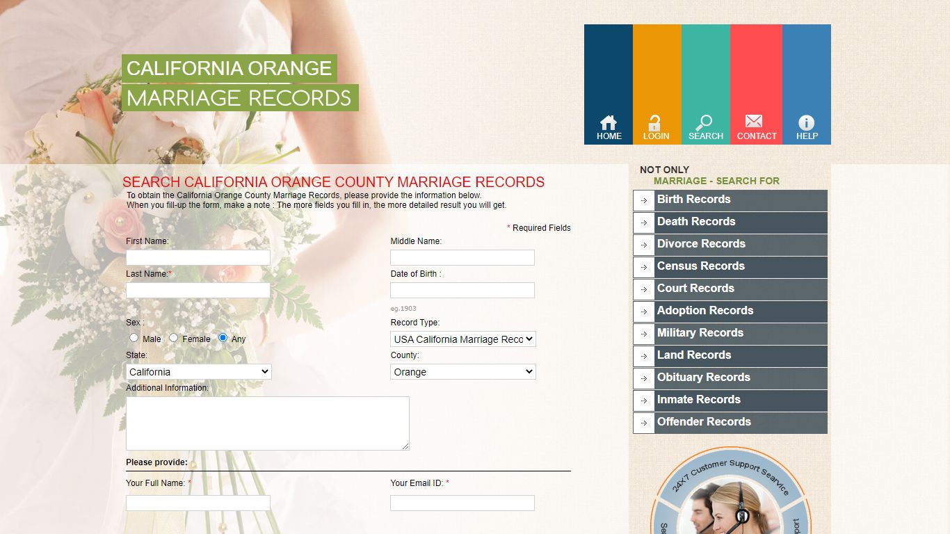 Public Records of Orange County. California State Marriage Records